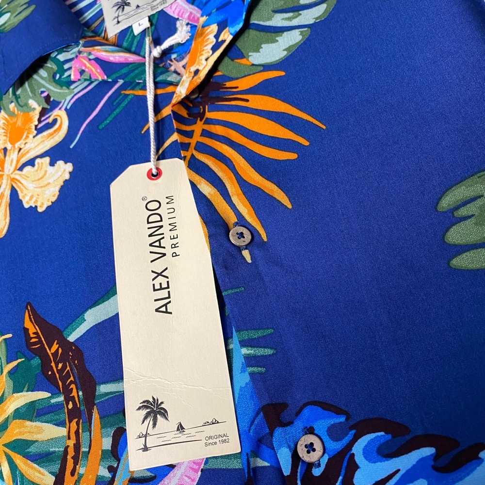 Alex Vando Premium Size L Mens Hawaiian Beach Shirt Floral Summer Resort New - Picture 3 of 14